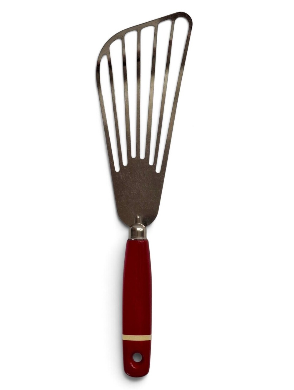 Vintage Red White Ekco A&J Batter Beater Wood Handle MCM Kitchen Collectible